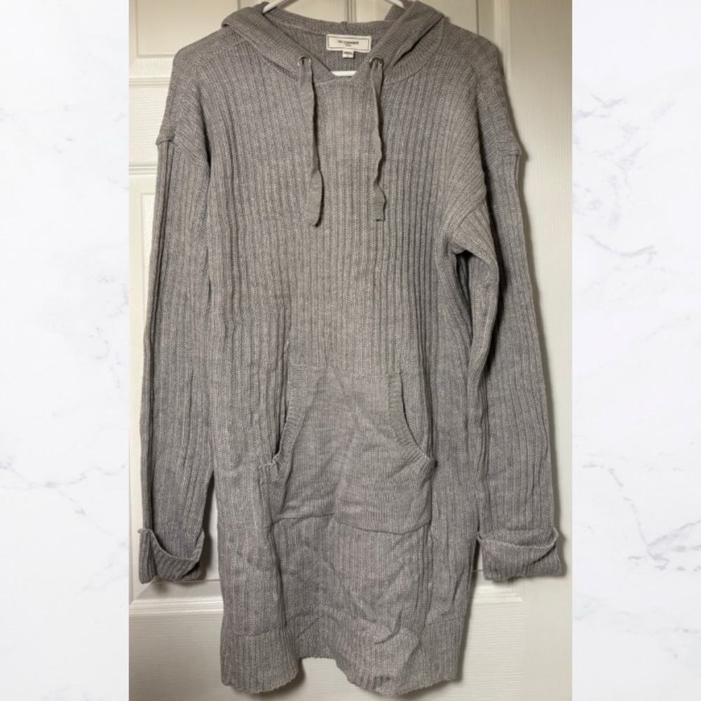 Gray Hooded Knit Sweater Dress, Size Large